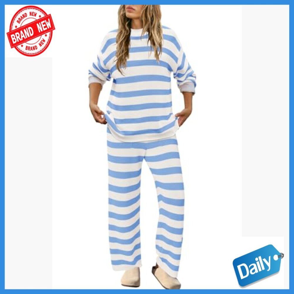 Striped Lounge Set with Pockets, Oversized Top and Wide Leg Pants - Picture 2 of 7